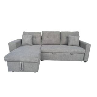 Glasgow - Canapé D'angle Convertible 4 Places Avec Coffre En Velours Côtelé Gris