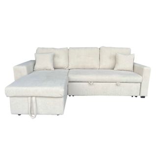 Glasgow - Canapé D'angle Convertible 4 Places Avec Coffre En Velours Côtelé Beige
