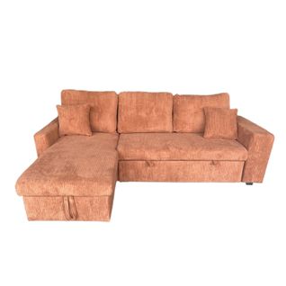 Glasgow - Canapé D'angle Convertible 4 Places Avec Coffre En Velours Côtelé Terracotta