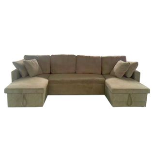 Mahé - Canapé Panoramique Convertible Avec Coffres 4 Places En Velours Côtelé Vert