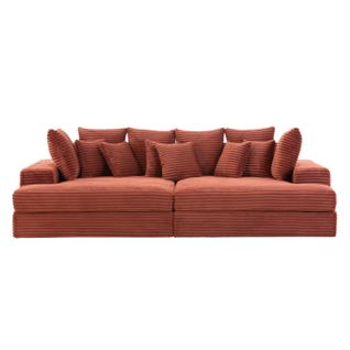 Cardiff - Canapé 4 Places Assise Profonde En Velours Côtelé Terracotta