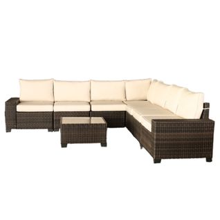 Lazaro - Salon De Jardin Modulable 7 Places En Résine Tressée Avec Table Marron Et Beige