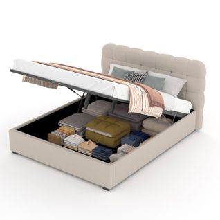 Dallas - Lit Nuage Avec Coffre De Rangement 140x190cm En Velours Beige