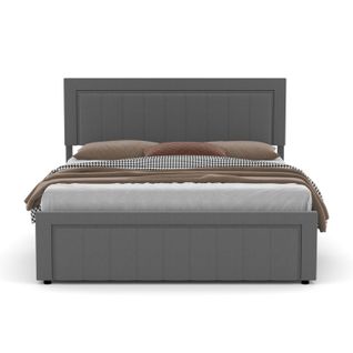 Nashville - Lit Contemporain Avec Coffre De Rangement 160x200cm En Velours Gris