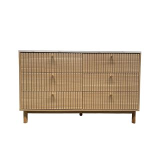 Brox- Buffet 6 Tiroirs Aspect Bois Rainuré Et Marbre 120cm