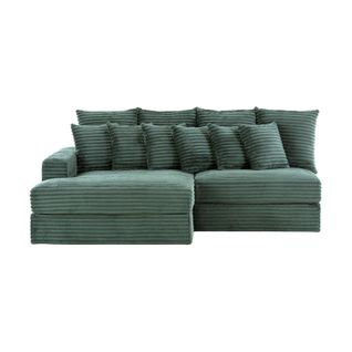 Cardiff - Canapé D'angle 3/4 Places Assise Profonde En Velours Côtelé Vert