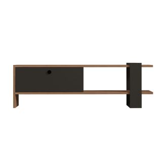 Ova - Meuble TV Asymétrique Gris Anthracite Avec Placard Aspect Bois 120cm