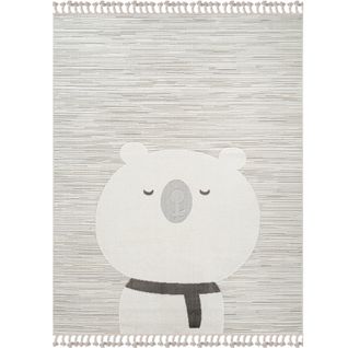 Tapis Salon Enfant Doux Texturé Ours Blanc 160x230
