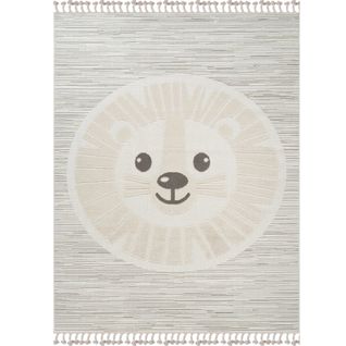 Tapis Salon Enfant Doux Texturé Lion Blanc 160x230