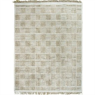 Tapis Salon Damier En Jute Naturel Artisanal Reliefs Beige 190x290 - Style Bohème
