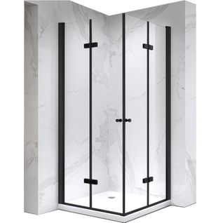 Cabine De Douche Noire 75x85 Cm Eliza-black H.180 Porte Pivotante Pliante Verre 6 Mm