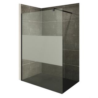 Paroi De Douche 170 X 200 Cm Verre 10mm Centre-opaque, Profilés Noirs Roma-black