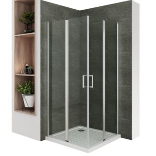 Cabine De Douche 80x85 Cm H.190 Portes Pivotantes Verre 6mm Transparent, Chromé - Sofia
