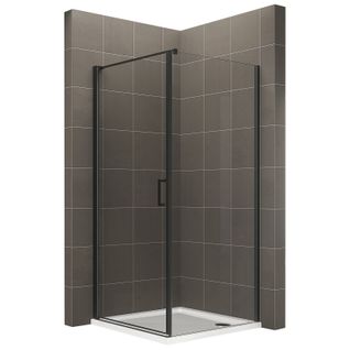 Cabine De Douche Noire 90 X 90 Cm Helena-black H.190 Porte Battante Verre 6 Mm Transparent