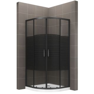 Cabine Douche + Receveur 80x80 Cm Tibyblack 1/4 De Cercle H190 Coulissant Verre Sérigraphié Ligne