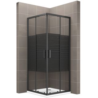 Cabine De Douche 70x75 Cm H.190 Verre Sérigraphié Ligne Noire 6mm, Portes Coulissantes Boha-line