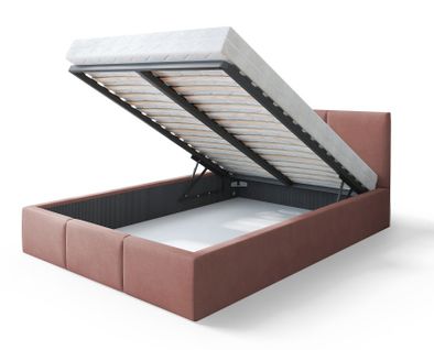 Lit Double Tesia 140x200 + Coffre - Sommier Inclus Rose Misty