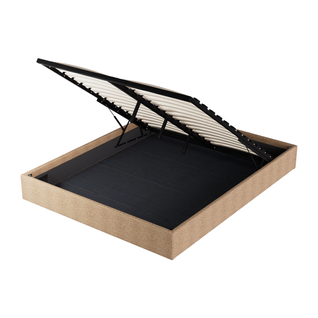 Lit coffre 120 x 190 cm, sommier à lattes en bois, cadre en tissu brun