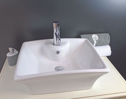 Vasque Rectangle à Poser Vesuve - Blanc - 48x40cm - Céramique - Avec Trop Plein