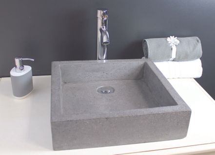 Vasque Carrée à Poser Timbre - Gris - 40cm - Terrazzo - Sans Trop Plein
