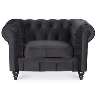 Fauteuil Chesterfield Velours Altesse Noir