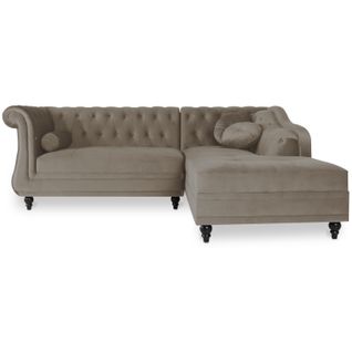 Canapé D'angle Droit Empire Velours Taupe Style Chesterfield
