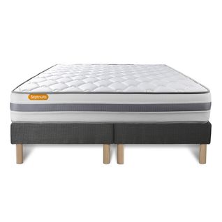Ensemble Matelas Ressorts Ensachés Et Mémoire De Forme 160x200 Memo Spring Ep:22cm - Sommier Gris