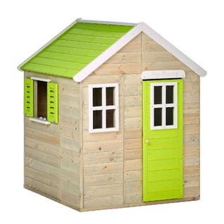 Maison De Jardin Enfant Extérieur - Cabane En Bois Avec Plancher - Toit Étanche - Vert Et Blanc