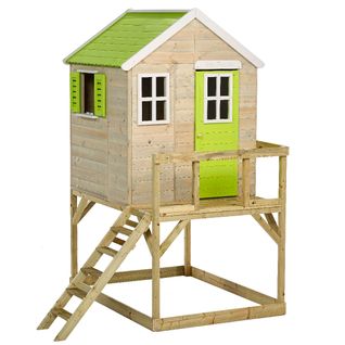Maison De Jardin Enfant Extérieur - Cabane En Bois Avec Plateforme - Toit Étanche - Vert Et Blanc