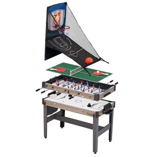 Table De Jeux 4 En 1 - Babyfoot Barres Télescopiques, Ping Pong, Hockey, Basket