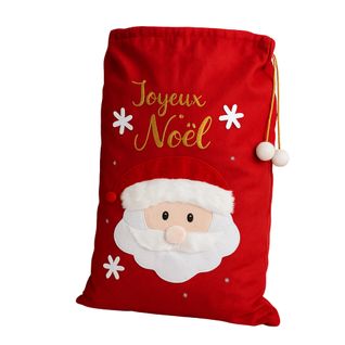 Grande Hotte De Noël XL 100x60 Cm – Sac Cadeaux 3d Brodé “joyeux Noël” Avec Motif Père Noël, Décorat