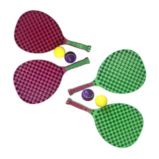 Set De Tennis De Plage 2 Raquettes En Plastique 50 Cm Avec 2 Balles En Mousse Et Housse De Transport
