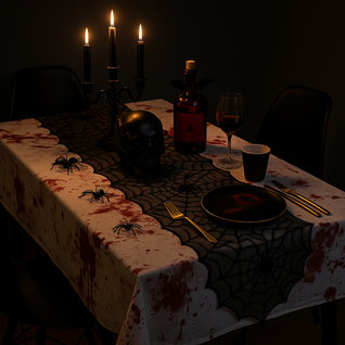 Pack De 2 Chemins De Table Halloween Polyester Noir Motif Toile D'araignée 183 X 45 Cm