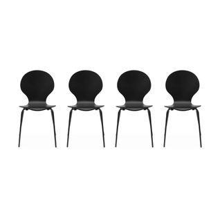 Lot De 4 Chaises Noires Rétro Empilables. Bois D'hévéa Et Contreplaqué. Pieds En Acier. Naomi. L 43