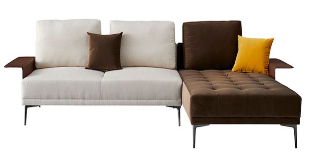 Canapé D'angle En Tissu Droit Macao - Blanc et Marron - Angle Droit