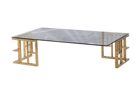 Table Basse Rectangle Leo - Verre/gold -  Acier / Verre