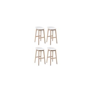 Tabourets D'ilot 65cm Riva Pieds Chêne Assise Plastique Blanche - Lot De 4