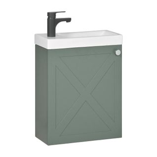 Meuble Lave-mains Ava Vert De Gris + Robinet Noir