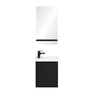 Meuble Lave-mains Ava Noir Carbone + Miroir Tablette Noire + Robinet Noir