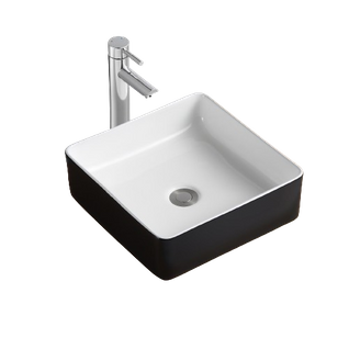 Vasque à Poser Carrée En Céramique Bicolore Noir Et Blanc 36cm