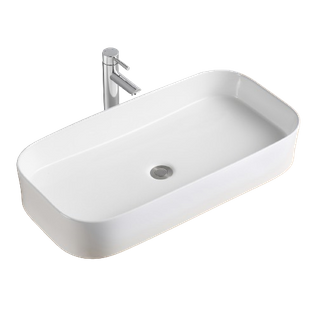 Vasque à Poser Rectangle En Céramique Blanche 75x39cm