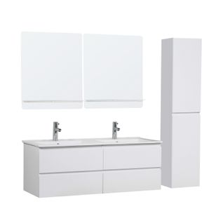 Meuble Double Vasque 120cm Avec Plan Céramique Sorrentoblanc+robinet+miroir+co