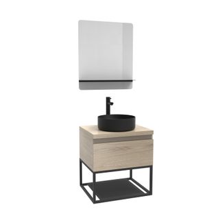 Meuble De Salle De Bain Bois Et Métal 60cm Avec Vasque Et Miroir Will