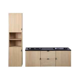 Meuble Double Vasque 140cm Chêne Studio Suspendu + Colonne