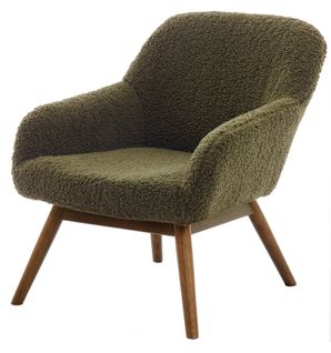 Malmo-fauteuil En Bois Patiné Noyer Et Tissu Bouclé Army