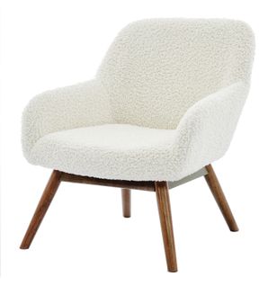 Malmo-fauteuil En Bois Patiné Noyer Et Tissu Bouclé Ecru