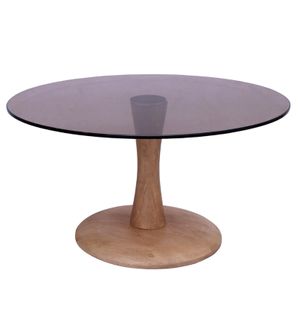 Rodo-table Basse Ronde D75 Cm En Verre Fumé Et Bois
