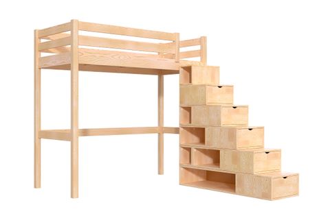 Lit Mezzanine Bois 90x200 Sylvia Avec Escalier Cube