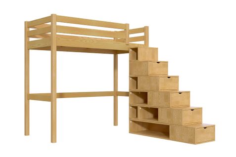 Lit Mezzanine Bois 90x200 Sylvia Avec Escalier Cube