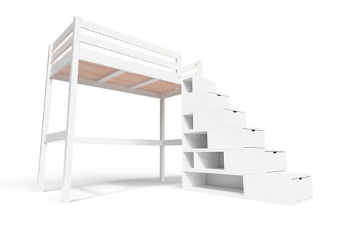 Lit Mezzanine Bois 90x200 Sylvia Avec Escalier Cube